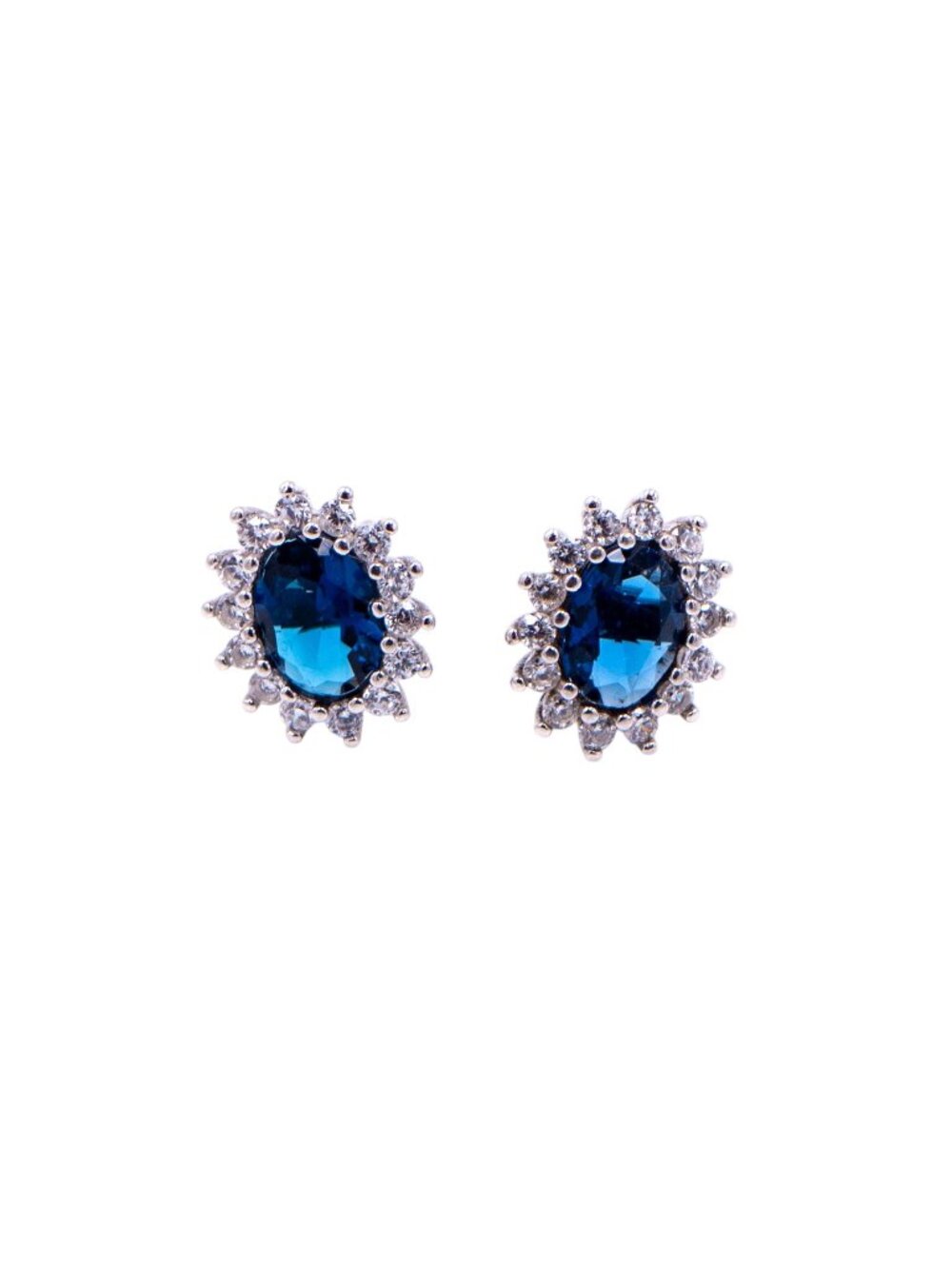 Sterling Silver Blue Cubic Zirconia Halo Stud Earrings Bridal Gift
